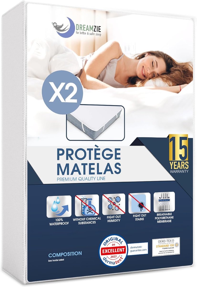SnelShoppen - Matrasbeschermer 160 x 200 cm - 100% Waterdicht & Ademend - OEKO-TEX Gecertificeerd - 2 Stuks met 4 Elastische Hoeken