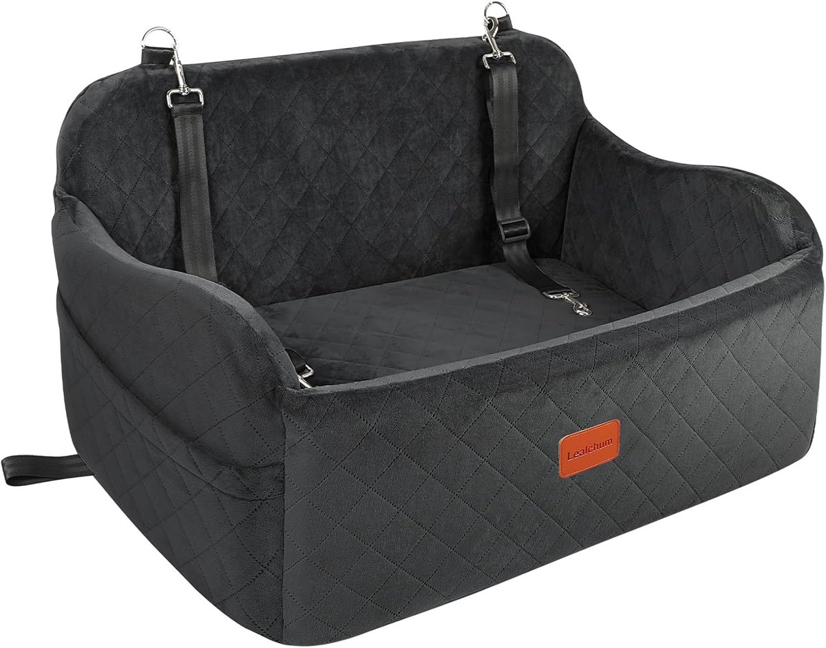 SnelShoppen - Grote Honden Autostoel met Geheugenschuim, Comfortabele Autobed voor 2 Kleine Honden, Inclusief Zijvak en 3 Veiligheidsriemen, Eenvoudig