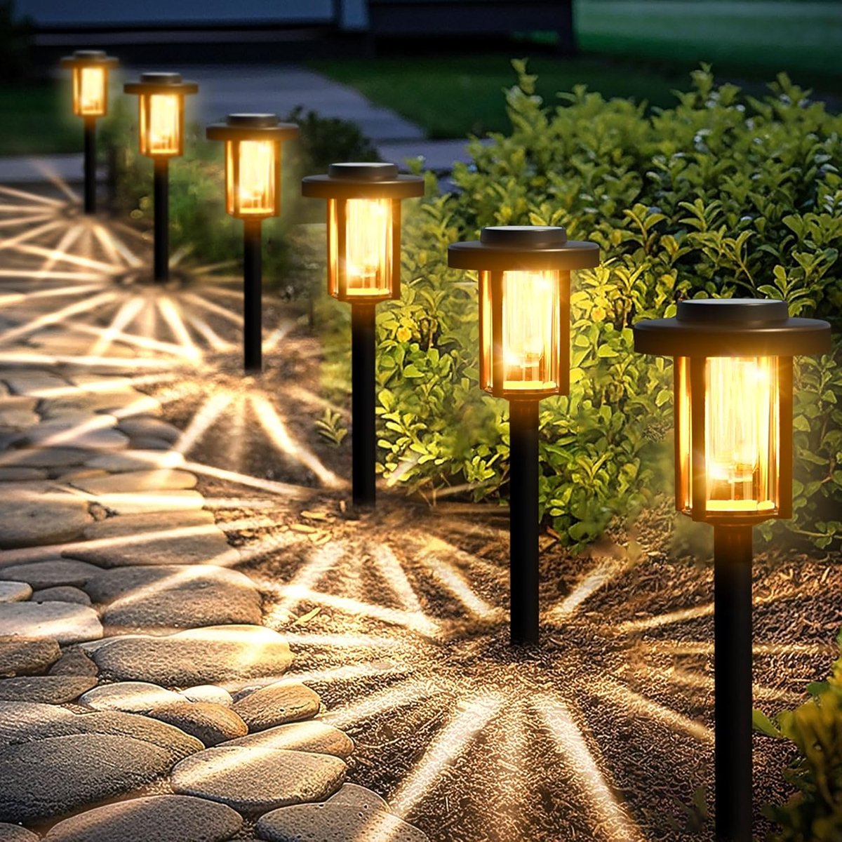 SnelShoppen - 6x LED Solar Tuinverlichting Buiten Pad Verlichting Oprit Warm Wit Waterdicht Retro Design