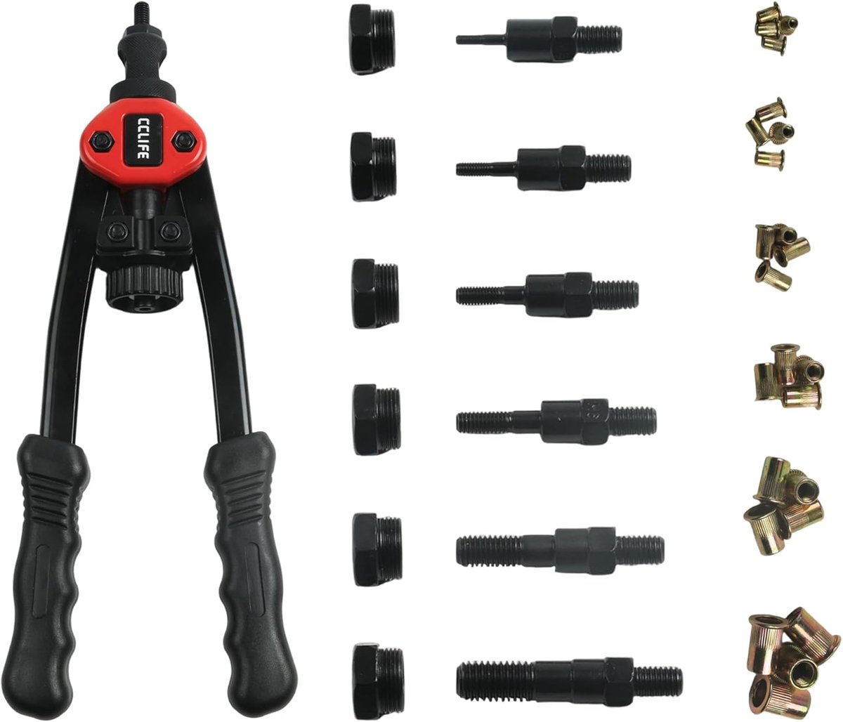 SnelShoppen - Rivet Nut Pliers Set M3 M4 M5 M6 M8 M10 - Ergonomische Blind Rivet Nut Pliers met 60 Rivet Nuts - Ideaal voor Metaalwerkplaats en Profes