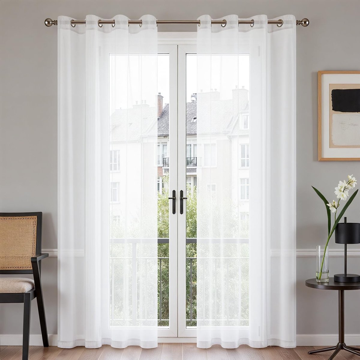 SnelShoppen - Transparante gordijnen met oogjes 225 x 140 cm set van 2 - Moderne voile gordijnen voor woonkamer en slaapkamer - Raamdecoratie voor elk