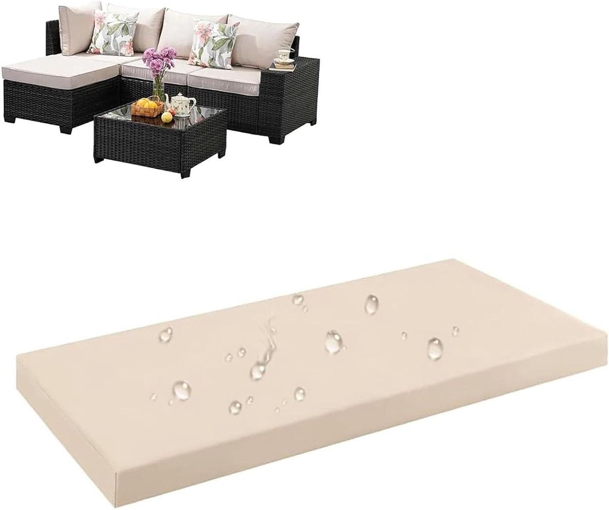 Tuinbank Kussen - Zitkussen Terras - Buiten Zitten - Waterdicht Polyester - 140x50x5 cm - Gebroken Wit