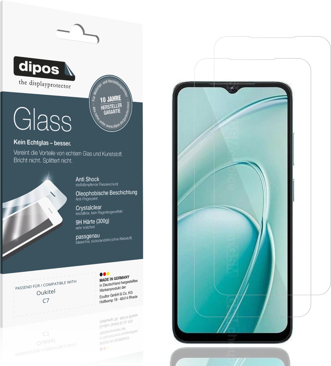 dipos – 2x Pantserfolie geschikt voor Oukitel C7 | 9H Screenprotector