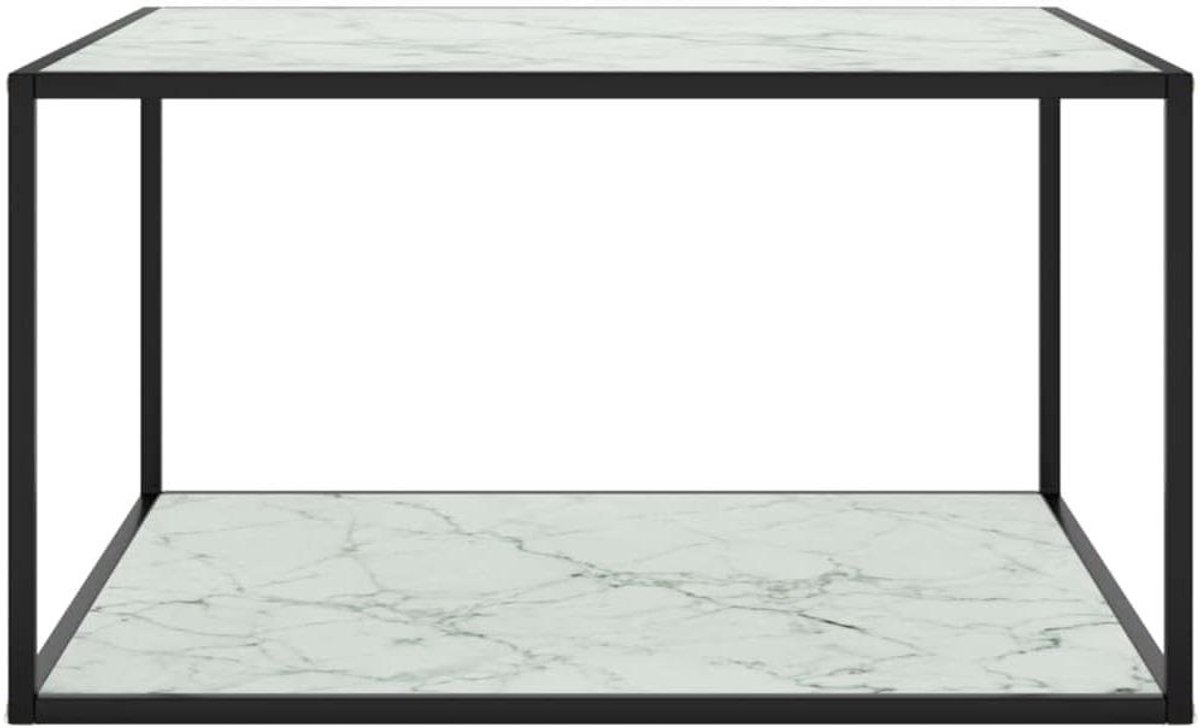 Salontafel Glas - Woonkamertafel - Ontspannen Uren - Marmerlook Design - 90 x 90 cm - Wit