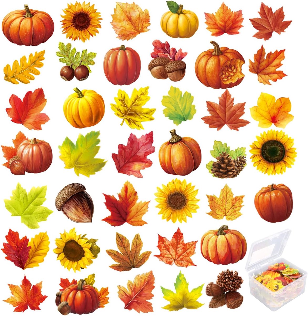 SnelShoppen - 280st Eetbare Herfsttaartdecoraties van Kleverig Rijstpapier - Esdoornblad, Pompoen, Zonnebloem & Eikels Patroon voor Feesten, Bakken en