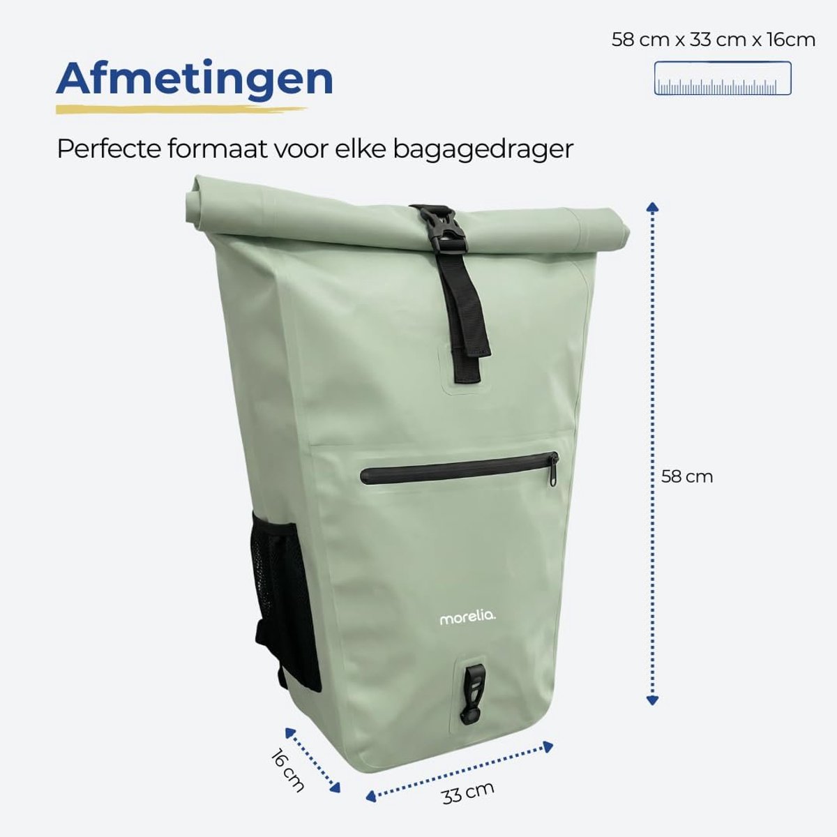 SnelShoppen - Enkele Fietstas Rolltop 100% Waterdicht - 28 Liter Tarpaulin - Inclusief Achterlicht - Fietstas voor Elektrische Fietsen - Zwart - Duurz