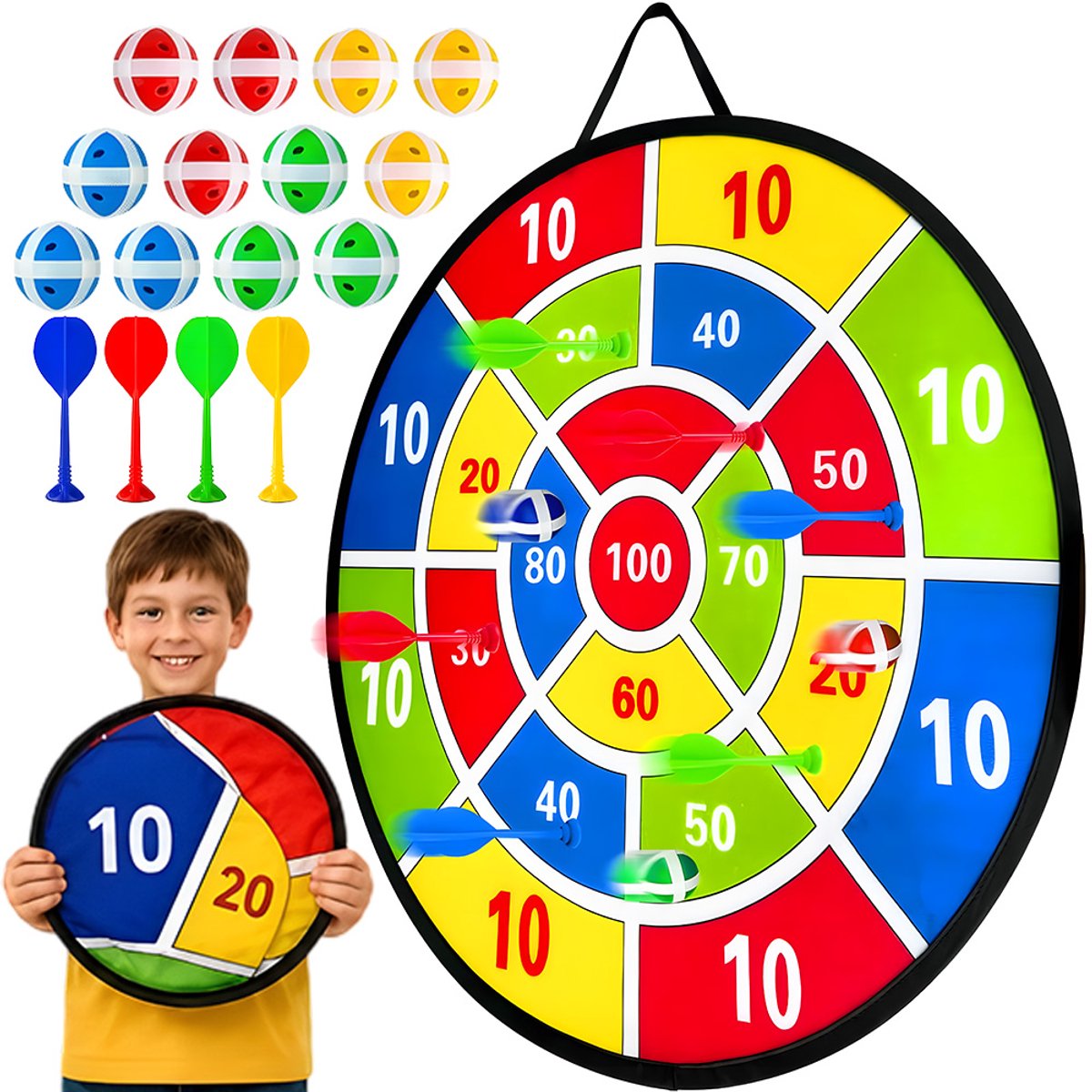 Kind dartbord - Ballen Gooien voor Kinderen - 73 cm - interactief - veilig en puntloos - opvouwbaar - voor woonkamer, speelkamer en tuin - 3-12 jaar