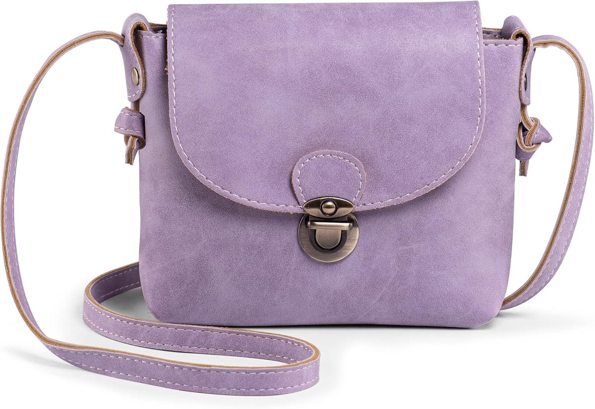 SnelShoppen - Kleine crossbodytas dames met anti-diefstalvergrendeling, PU-leer, retro stijl, paars, ideale handtas voor bruiloften, feesten en reizen