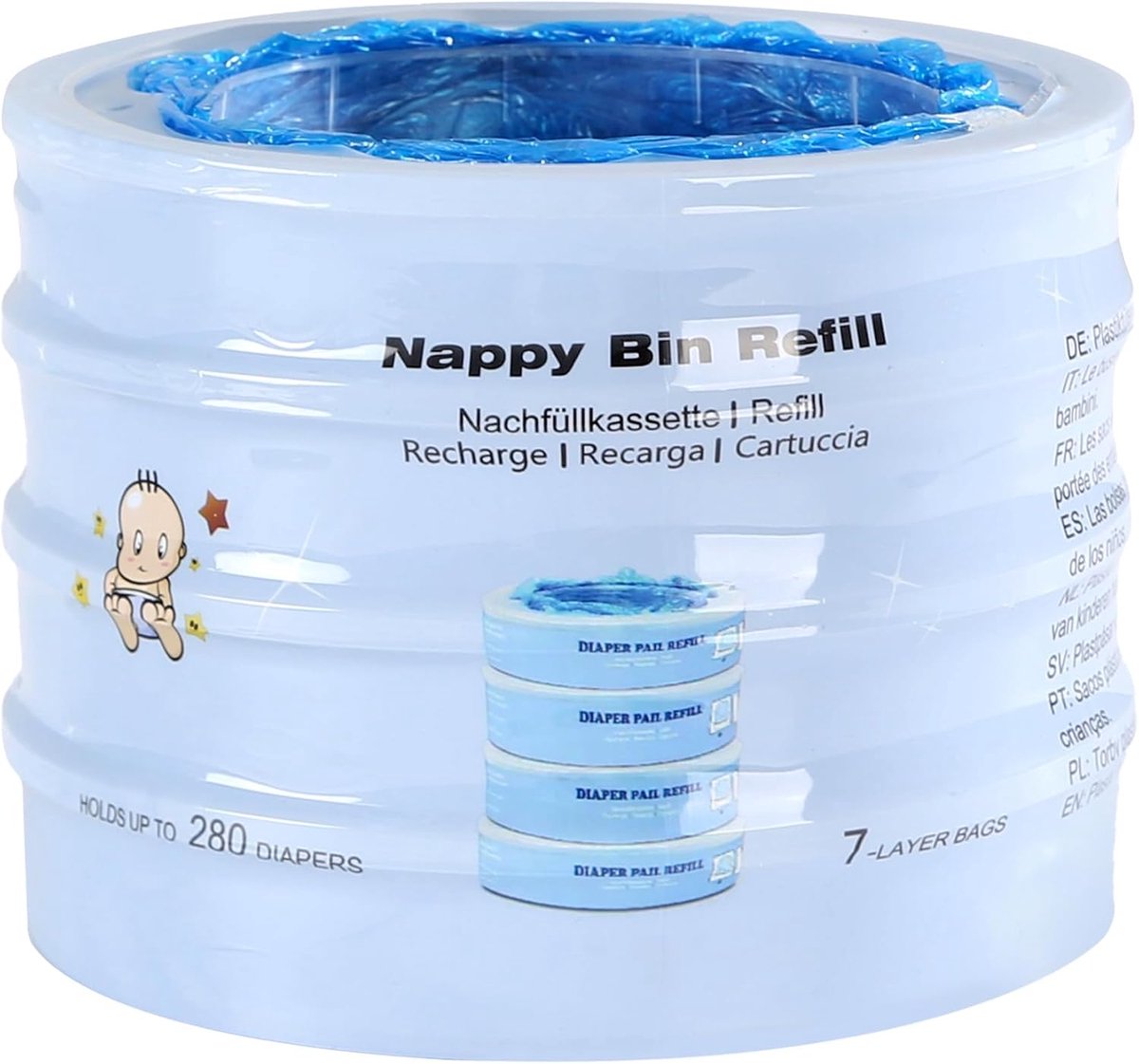 SnelShoppen - 4 stuks Luieremmer Navulcassettes Geurdichte Zak voor Luieremmers - 7-laagse Geurafsluiting, Compatibel met Angelcare - Ideaal voor Baby
