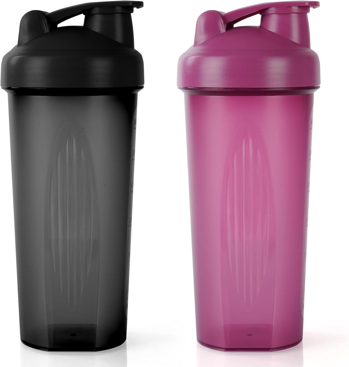 SnelShoppen - Eiwitshakerfles 600 ml met Roestvrijstalen Mengbal - 2 Stuks Lekvrije Flip-Flop Deksel - BPA-vrij Supplementshaker - Zwart en Paars voor