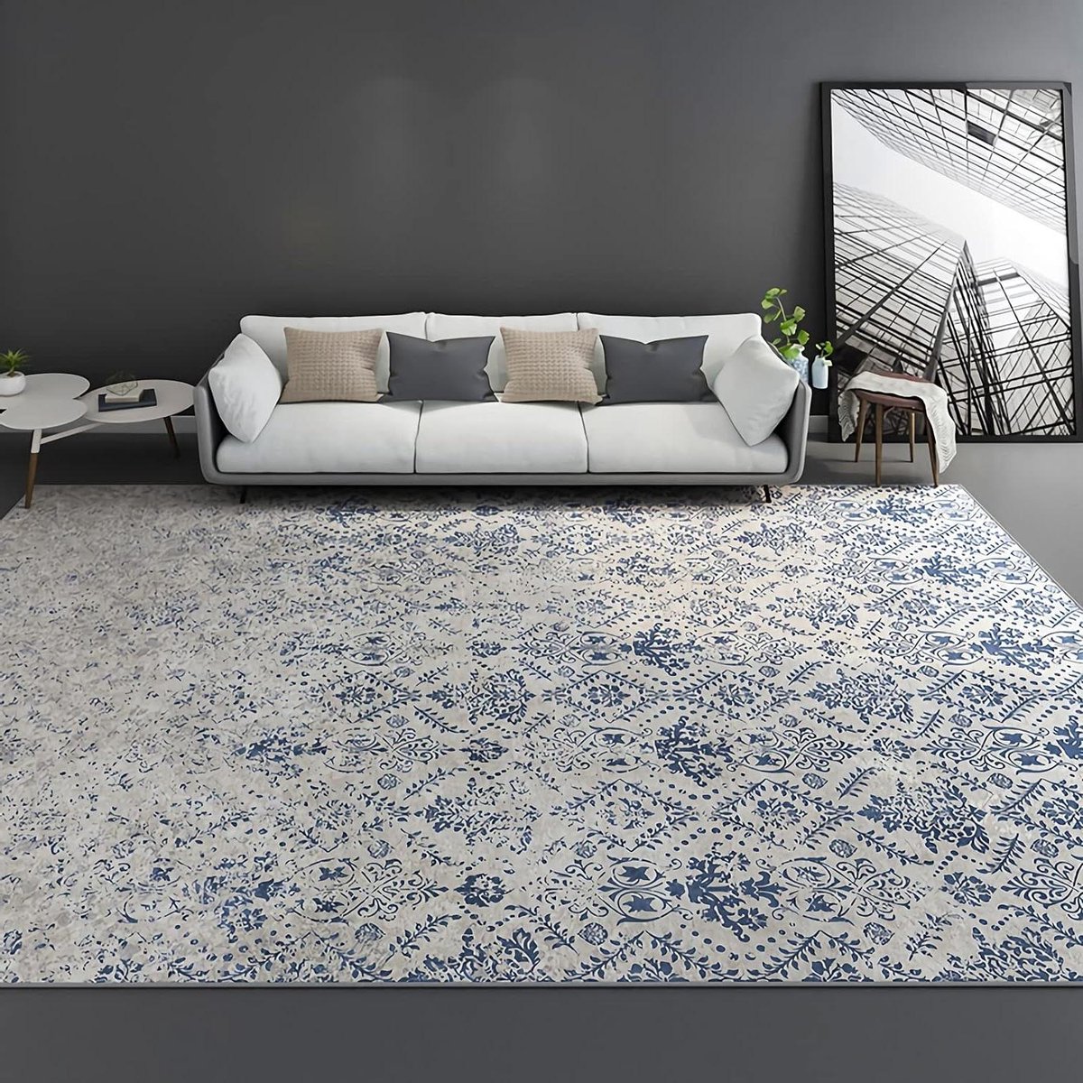 Velvet Vloerkleed - Oosterse Tapijt - Woonkamer Decoratie - Zacht Kristal Velvet - 200x350cm - Blauw Beige