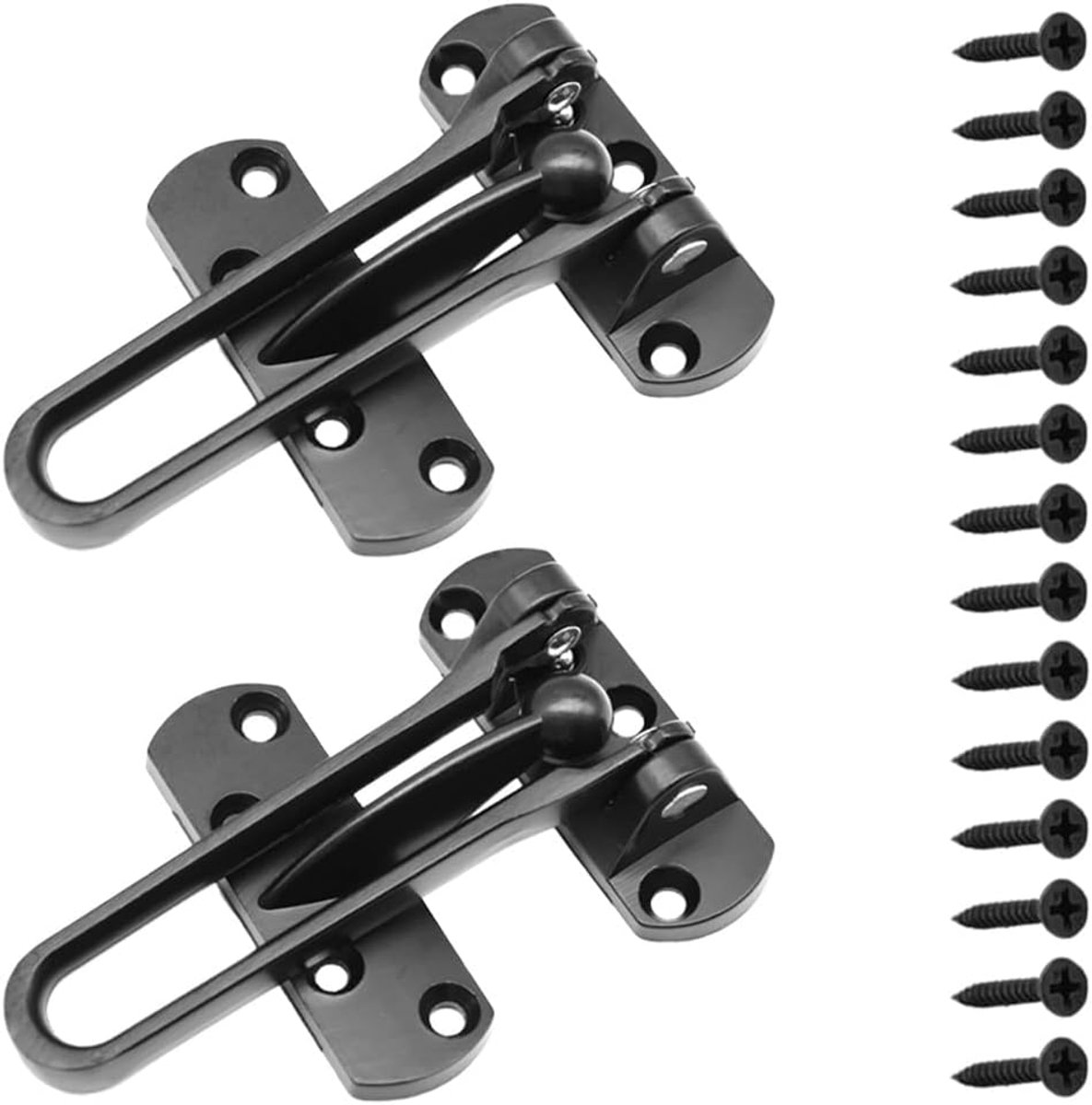 SnelShoppen - 2 Stuks Swing Bar Lock Voordeur Sloten - Automatische Beveiliging - Legering - Zwart - Beveiligingsketting voor Thuis en Hotel