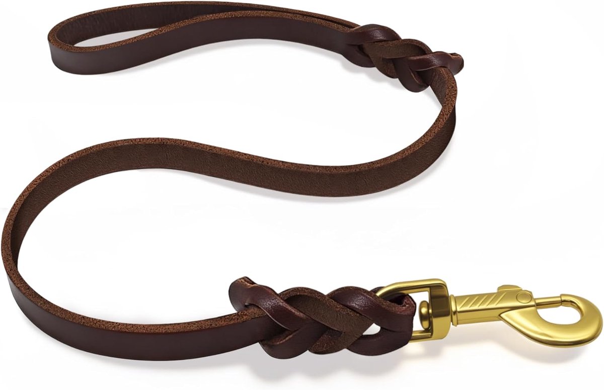 SnelShoppen - Hondenriem Lederen Riem voor Kleine, Middelgrote en Grote Honden - Klassieke Vetlederen Lijn 76 cm - Duurzaam, Comfortabel en Stijlvol
