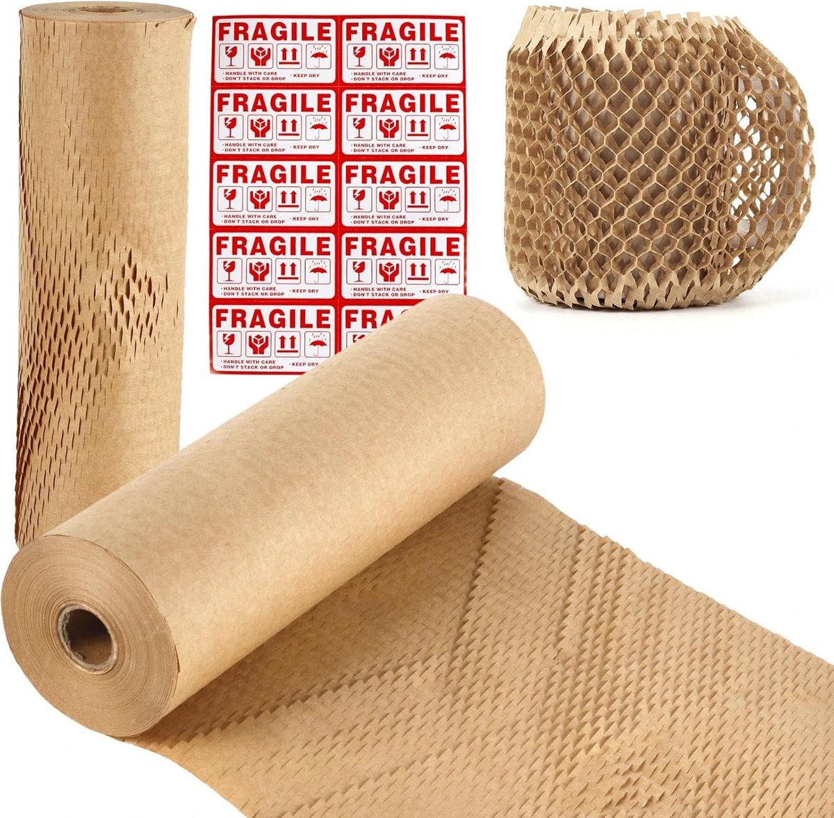 SnelShoppen - Wabenpapier rol 30 cm x 50 m - Bruin Honingraat Verpakkingspapier - Duurzaam Alternatief voor Luchtkussenfolie - Bescherming voor Breekb