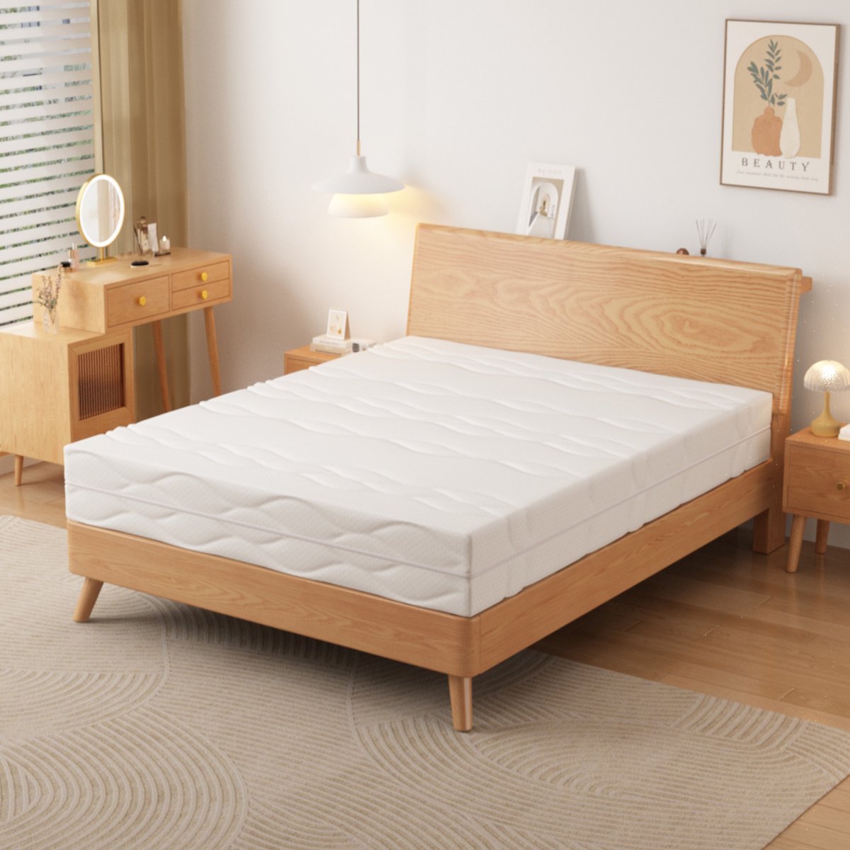 DESMIU Matras 160x200 cm – Pocketveringmatras met 7 Zones – Ergonomische Ondersteuning & Afneembare Wasbare Hoes – Zonder Matras – Wit Grijs