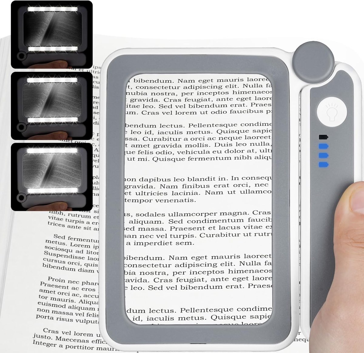 SnelShoppen - Vergrootglas met Licht 4x - Handheld Vergrootglas met 10 LED's en 3 Dimmodes - Opvouwbaar Ergonomisch Ontwerp voor Slechtzienden - Grijs