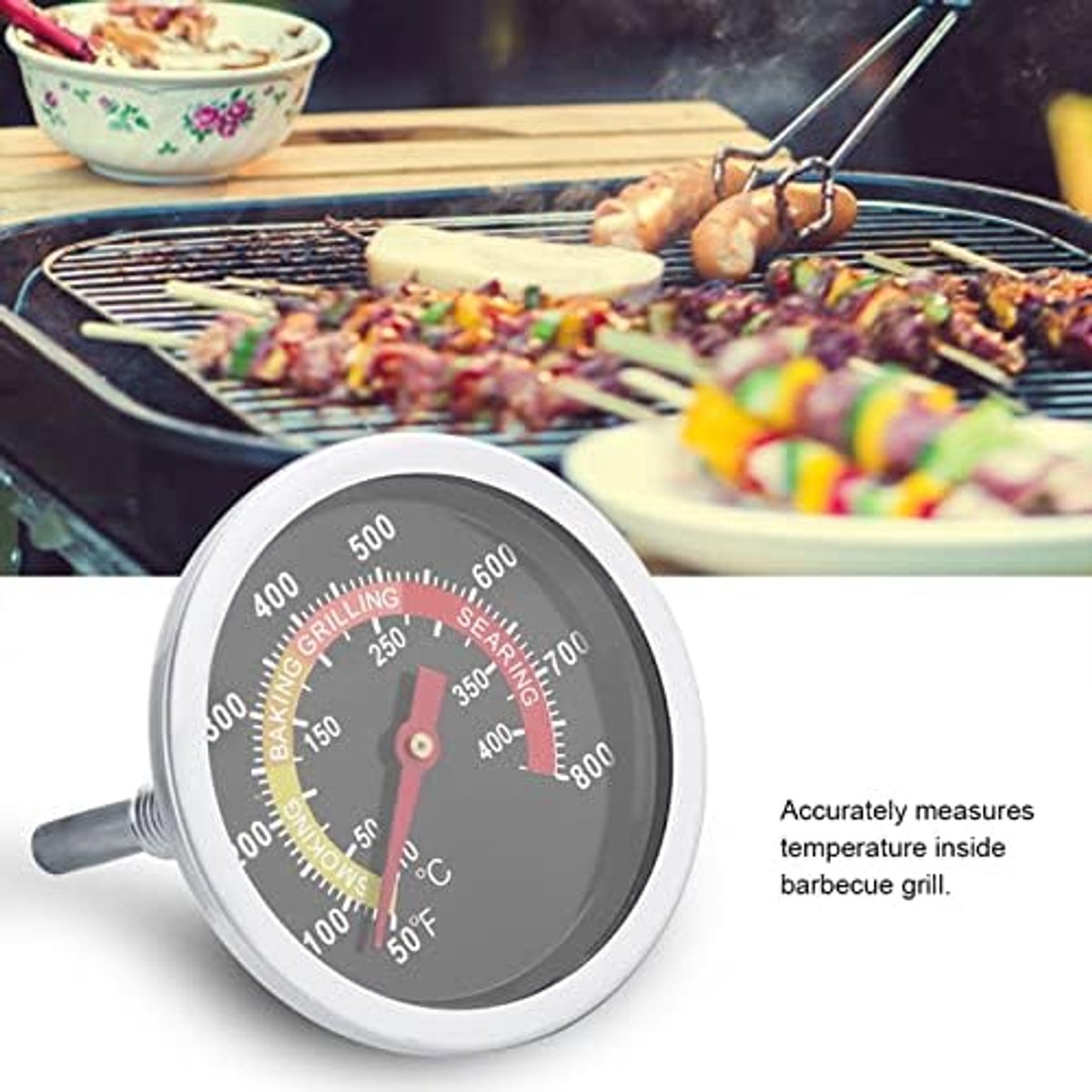 SnelShoppen - Roestvrijstalen BBQ-thermometer voor Grill, Barbecue en Oven - Temperatuurmeetinstrument van 50 tot 800 ℉ - Perfect voor Tuin en Keuken