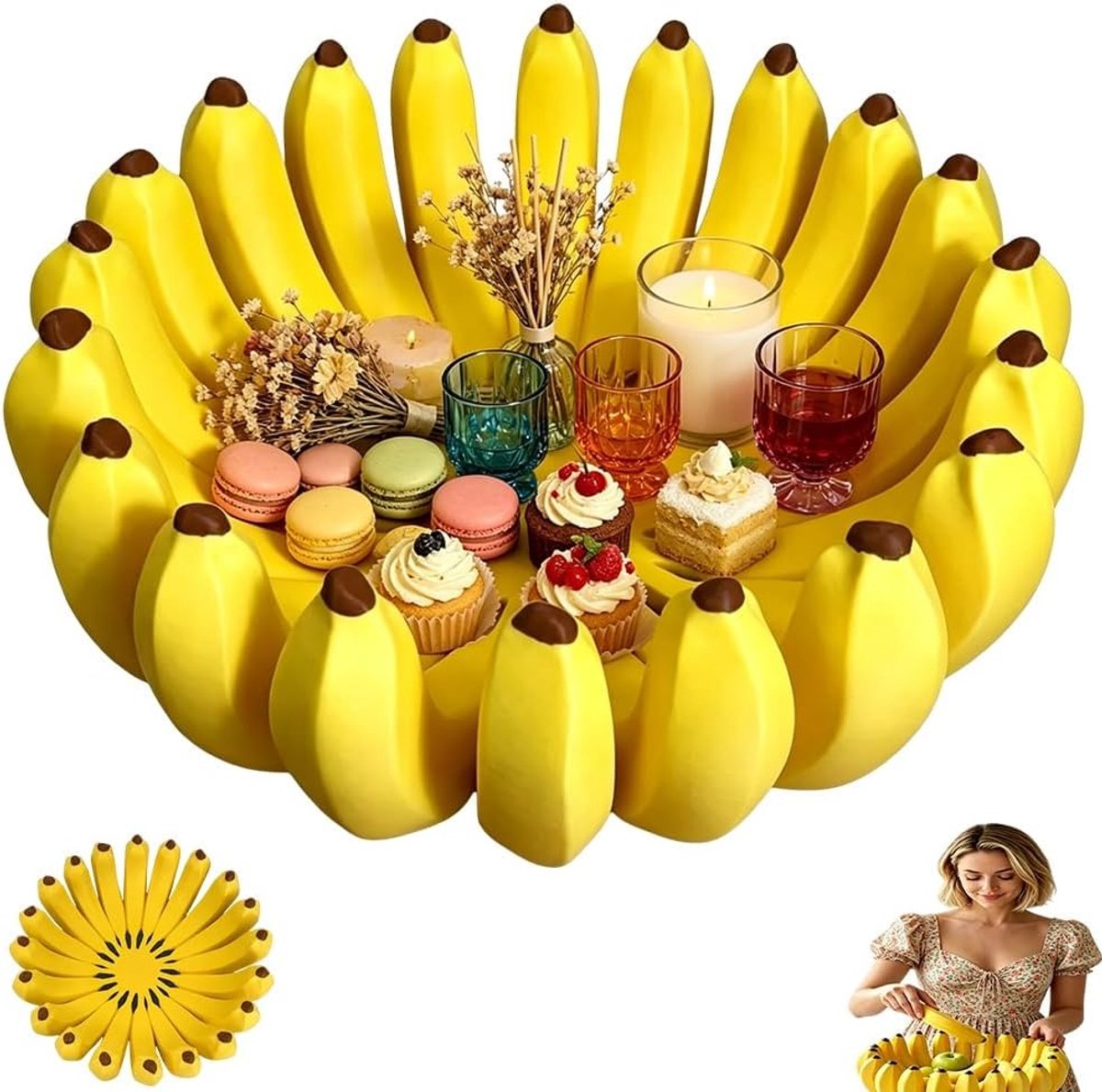 Fruitschaal in Bananenvorm - Decoratieve Fruitmand / Groentemand - Fruit en Groenten Organizer - Kunststof - Keuken & Tafel Decoratie - ø25 cm - Origineel en Schattig Ornament - SOLLBRY®