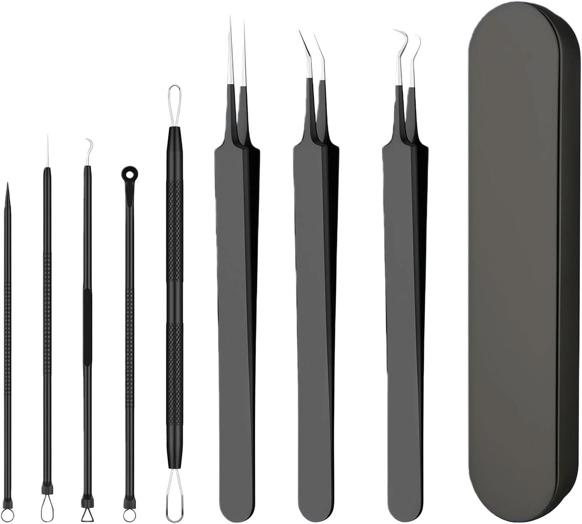 SnelShoppen - 9-Piece Mitesser Verwijder Set - Professionele Comedone Verwijderaar voor Zwarte Punten, Witte Punten & Puistjes - RVS - Ergonomische Ha