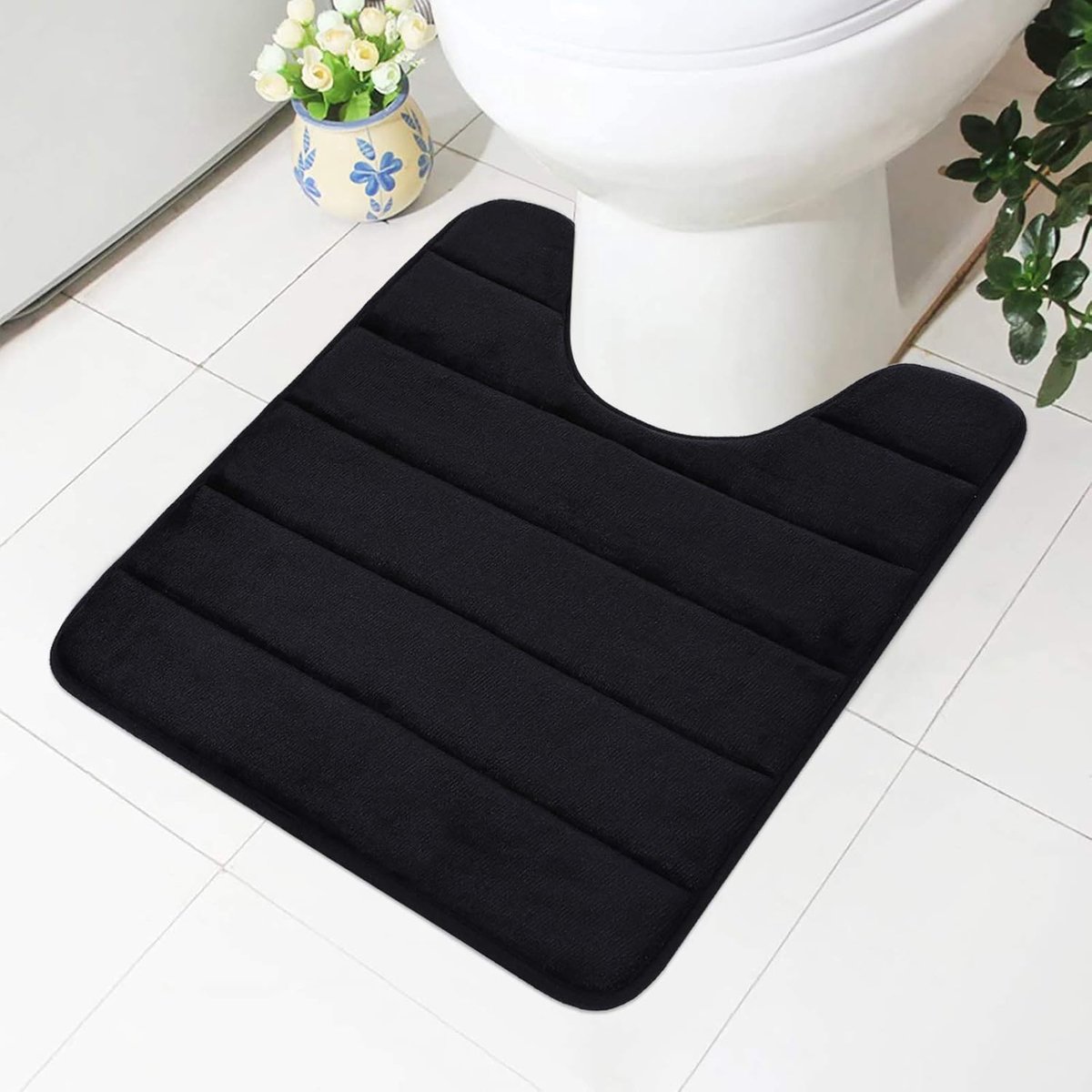 SnelShoppen - Memory Foam Toiletmat 50x60cm - Antislip Zachte Badmat - Absorberend en Wasbaar - Zwart voor Staande Toiletten