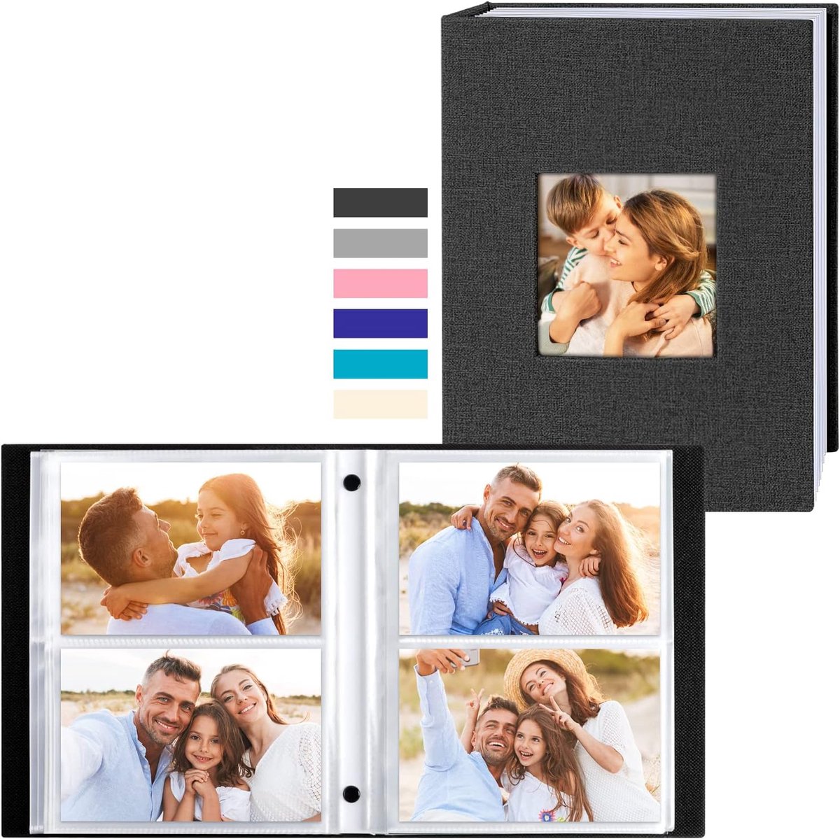 SnelShoppen - Photo album 10x15 200 compartimenten, 2 pakketten, linnen hoes, voor landschap foto's, zwart, 23x18x4.5cm