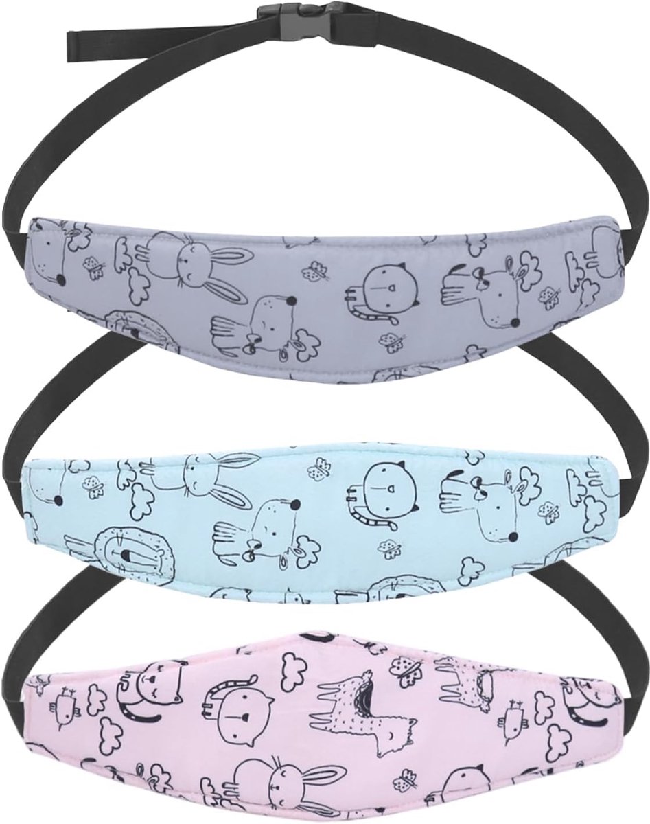 SnelShoppen - 3 Stuks Hoofdhouders voor Kinderzitje, Riemclip voor Peuterkinderen, Verstelbare Hoofdriem voor Autostoeltjes en Kinderwagens, Beschermi