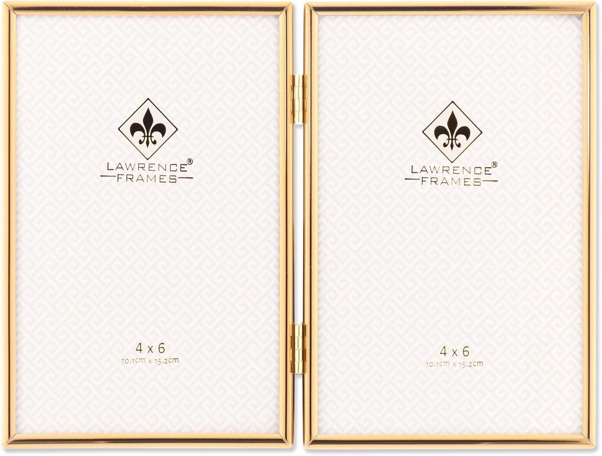 SnelShoppen - Gouden Metalen Fotolijst 4x6 Inch Dubbel, Modern, Hangsysteem, Luxe Zwart Fluweel Achterkant, Voor Twee Verticale Foto's, Perfect voor W