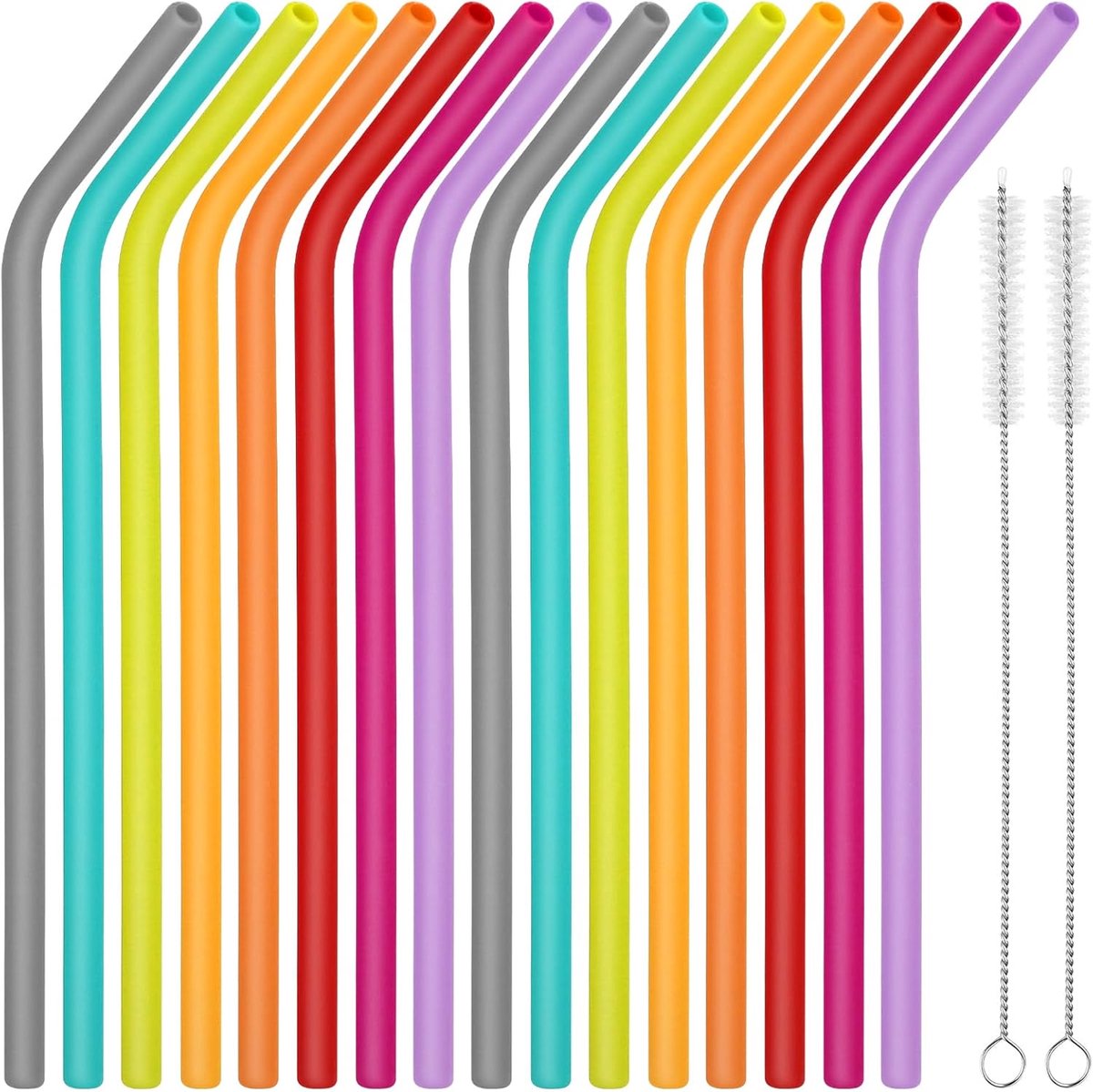 SnelShoppen - 16 Herbruikbare Siliconen Rietjes in Kleurrijke Variaties met 2 Reinigingsborstels - Ideaal voor Cocktails, Sappen, Melkthee en Feesten
