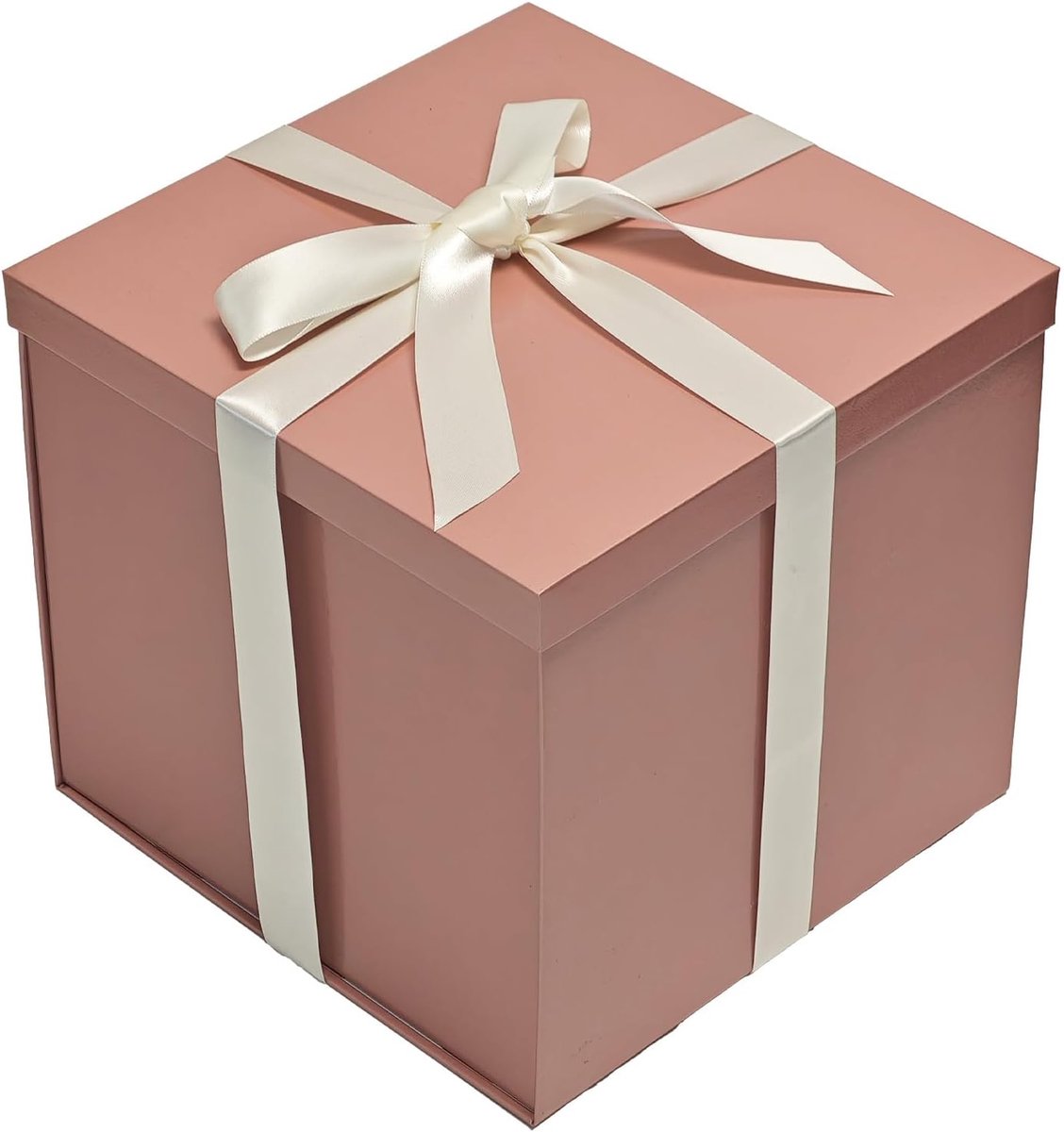 SnelShoppen - Premium Roségouden Geschenkdoos 22x22x20,5 cm met Deksel en Cadeaulint - Luxe Cadeauverpakking voor Kerst, Bruiloft, Verjaardag - Geruit