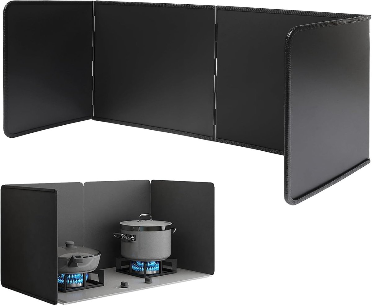 SnelShoppen - Opvouwbare Spatscherm Keuken 30cm - RVS Fornuisbescherming Zonder Boren - Zwart Spatscherm voor Koken en Bakken - Keukenaccessoire