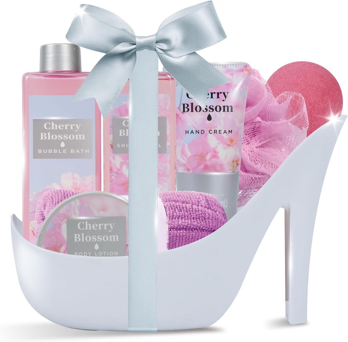 SnelShoppen - 8PC Kersenbloesem Hoge Hak Spa Bad Sets voor Vrouwen - Luxe Wellness Geschenken - Perfect voor Moederdag, Valentijn, Huwelijk en Jubileu