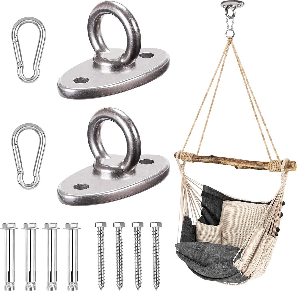 SnelShoppen - Plafondhaken Zware Belasting - 2 Stuks Oogplaat Roestvrij Staal 304 - Tot 500 kg Draagkracht - Perfect voor Schommels, Bokszakken, Houte