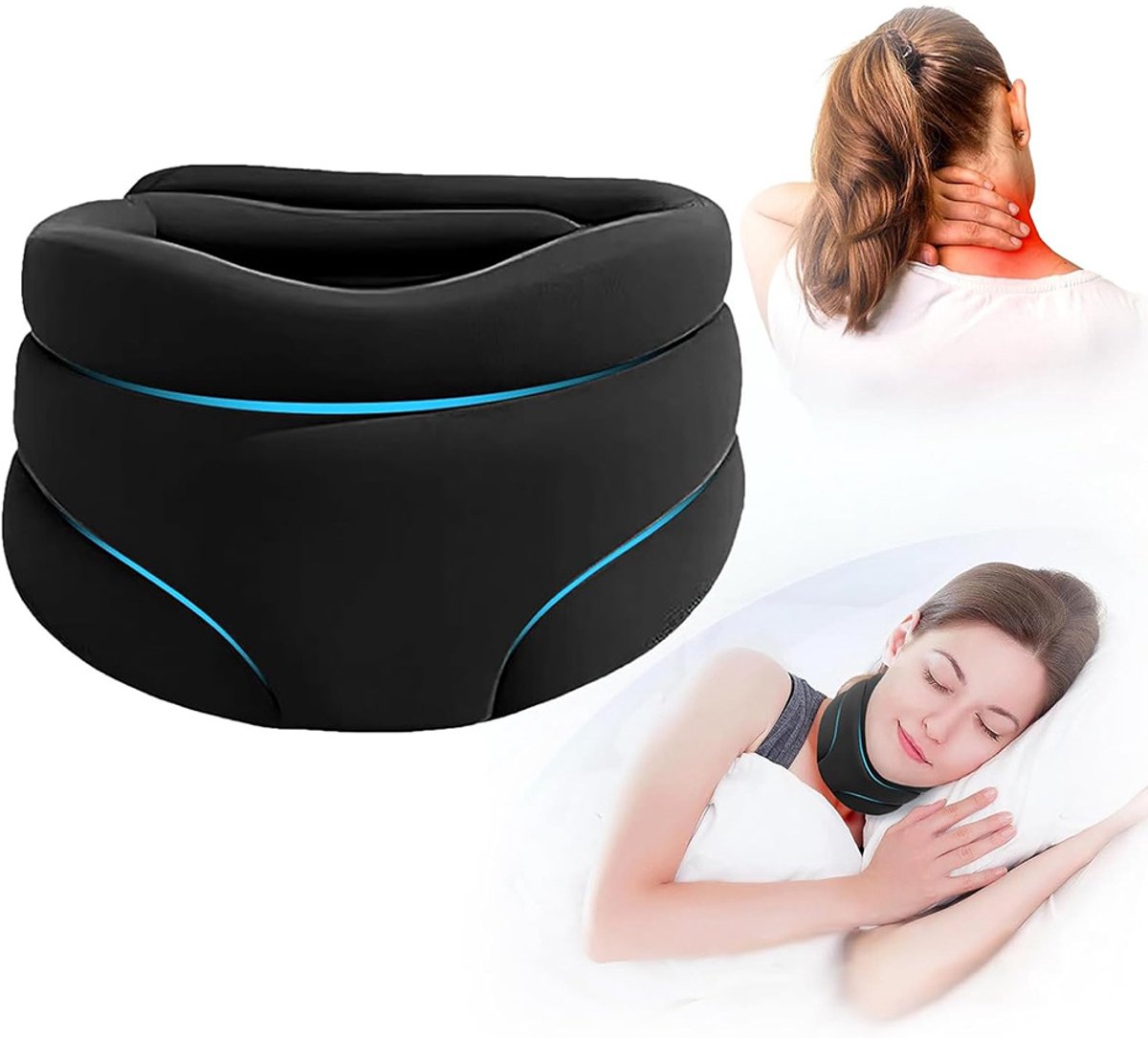 Nekbrace - Verlicht nekpijn - Voorkomt een gebogen hoofdhouding - Neksteun - Verstelbare nekbrace - Unisex - Lichtgewicht en zacht - Verbetert de slaap - Nektractie - Warme nekband - Geschikt om mee te slapen - Zwart