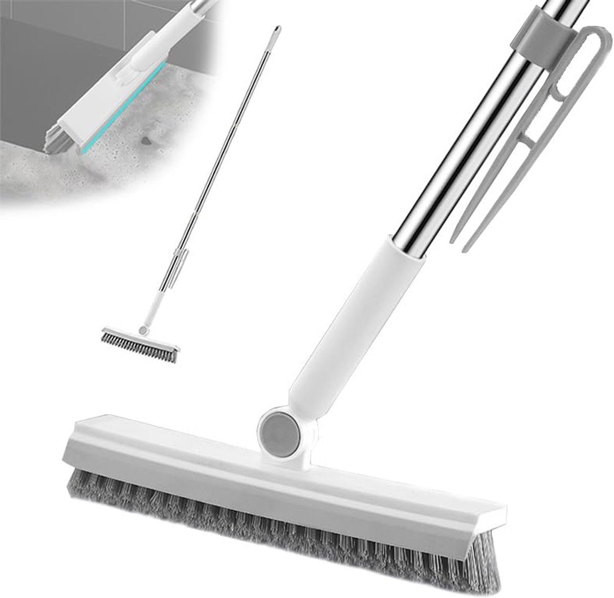 SnelShoppen - Vloerschrobbenborstel met Telescopische Lange Handgreep (145cm) - 3-in-1 Douche Reinigingsborstel, 180 Graden Draaibaar, Stijve Borstelh