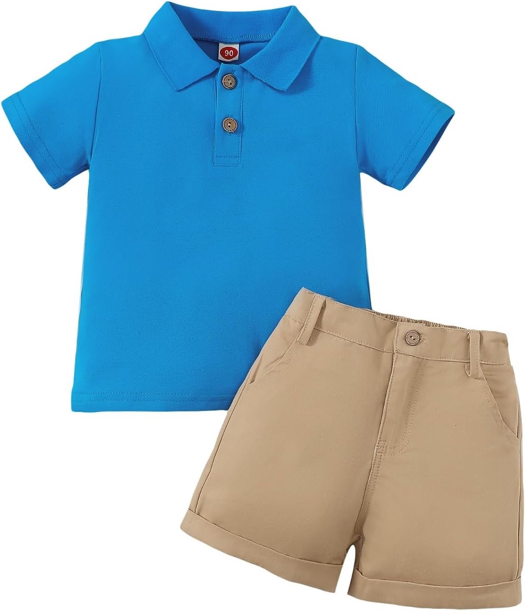 SnelShoppen - Baby Jongen Zomerkleding Outfits Polo Korte Mouw Shirt en Elastische Taille Shorts Set voor Peuters 1-6 Jaar Casual Kleding voor Feest,