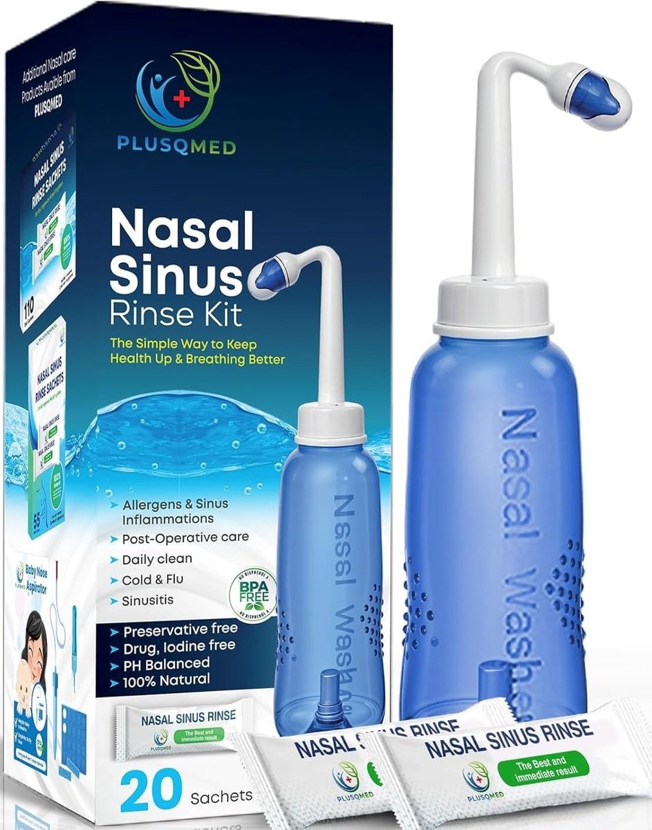 SnelShoppen - Neti-potje voor Sinusspoeling en Neushygiëne - 300 ml Fles + 20 Zoutpakketten - PH Gebalanceerd, Geneesmiddelenvrij, Conserveringsmiddel