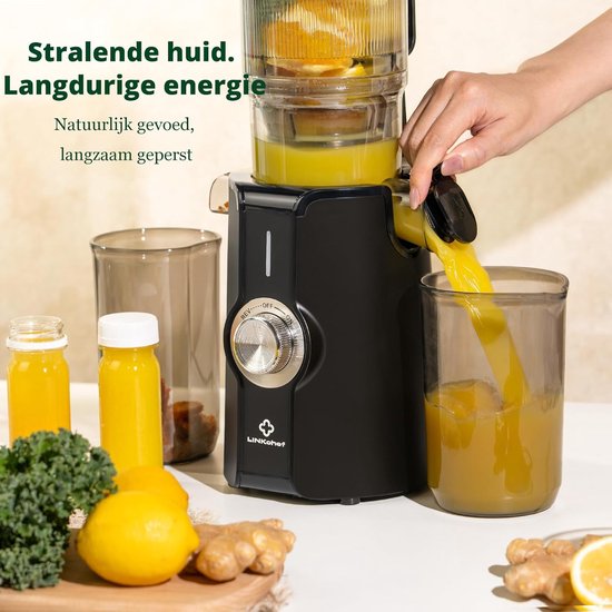 SnelShoppen - Slowjuicer voor Fruit en Groenten, 200W Koudgeperste Sapcentrifuge met 4,53" Brede Vulopening, Automatisch Snijden, BPA-vrij, Eenvoudig van Snelshoppen — afbeelding 3