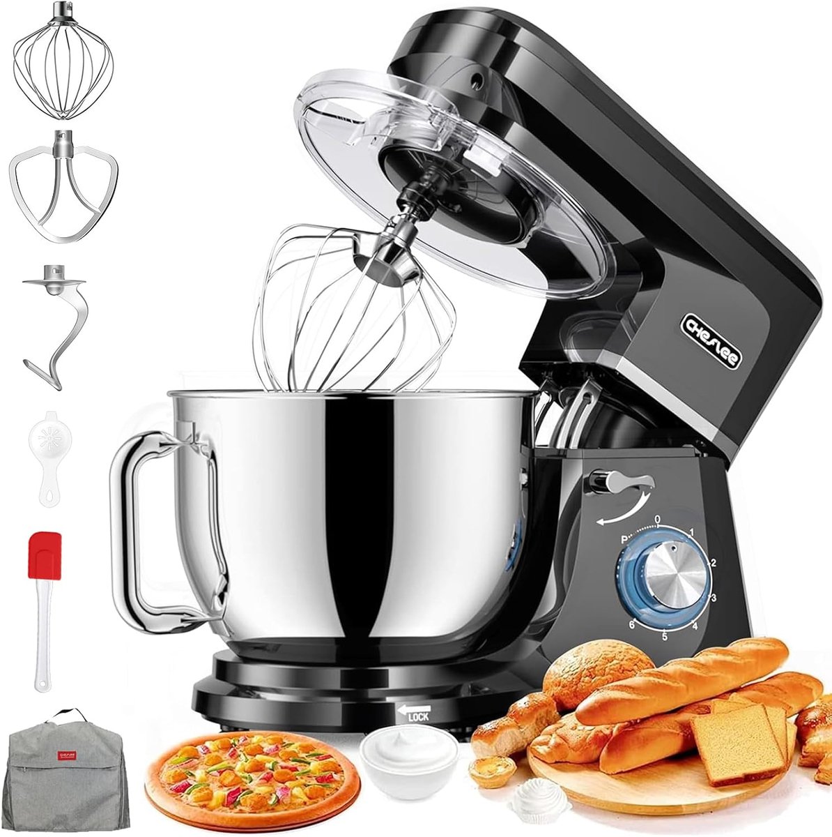 SnelShoppen - Krachtige Keukenmachine 2000W - 3-in-1 Food Processor met 6 Snelheden, 8L RVS Kom, Kneedhaak, Garde & Spatdeksel voor Perfecte Deegberei