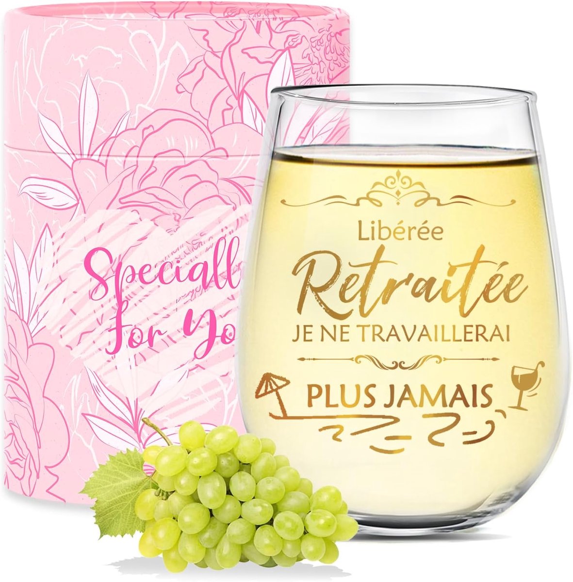 SnelShoppen - Gepersonaliseerd Wijnglas voor Retired Gift, Origineel Afscheids cadeau voor Collega, Vriendschap, Verjaardag, Kerst, Handgemaakt Waterg