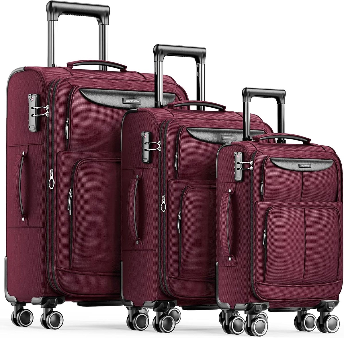 SnelShoppen - 3-delige Koffer Set Softshell Lichtgewicht Reis Koffers met 4 Wielen, TSA Slot, Waterdicht en Slijtvast, Rood, M/L/XL