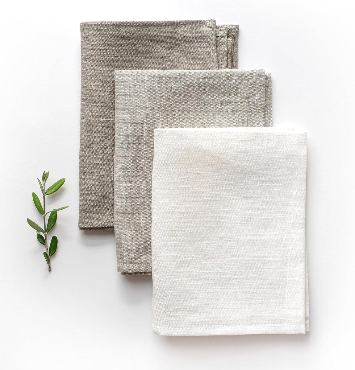 SnelShoppen - 3 Stuks Keuken Handdoeken | Linnen Theedoeken | Stevige en Praktische Keukenhanddoeken 45x70 cm | Wit-Natuurlijk | Voor Thuis en Profess