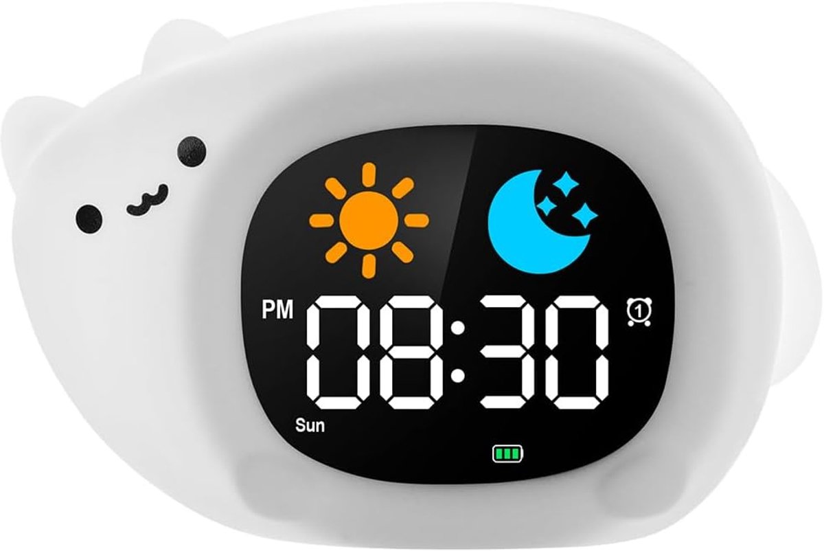 SnelShoppen - Digitale Wecker voor Kinderen, Slaaptrainer met Snooze Functie en Licht, 6 Natuurlijke Geluiden, Zonsopgang Licht met 8 RGB Kleuren, Cad