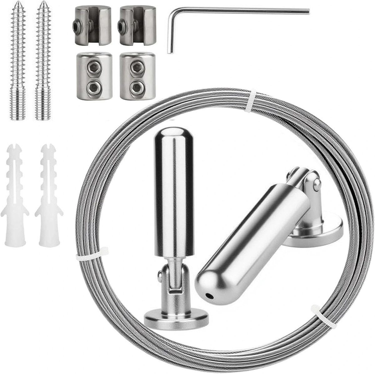 SnelShoppen - 5m Wandhalterung Set - RVS Spanndraht, Spannseil voor Gordijnen, Waslijn, Douchegordijnen, Foto draad, Balkon Buiten, Sterk tot 20 kg