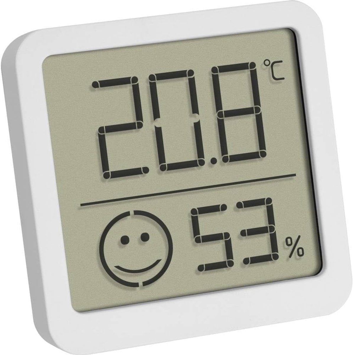 Thijox - Digitale Mini Thermo-Hygrometer met Behaaglijkheidsgraad, Compact en Wit, (L)46 x (B)13 x (H)43 mm voor Gezond Binnenklimaat, Ideaal voor Thu