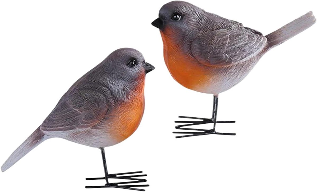 Vogelfiguren set - Decoratieve vogels - Woonkamer decoreren - Levensechte weergave - 2 stuks - Roodborstjes