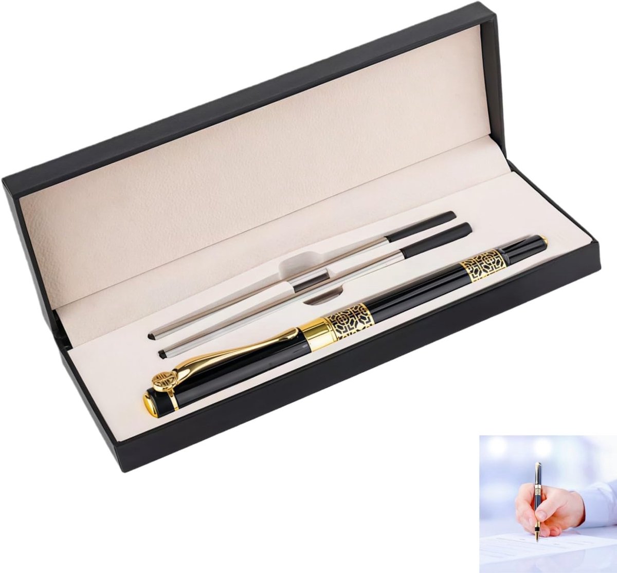 SnelShoppen - Luxe Metalen Balpen met Cadeauverpakking, Soepele Schrijfervaring, 0.5mm Rollerball Pen met 2 Navullingen, Professionele Handtekening Pe