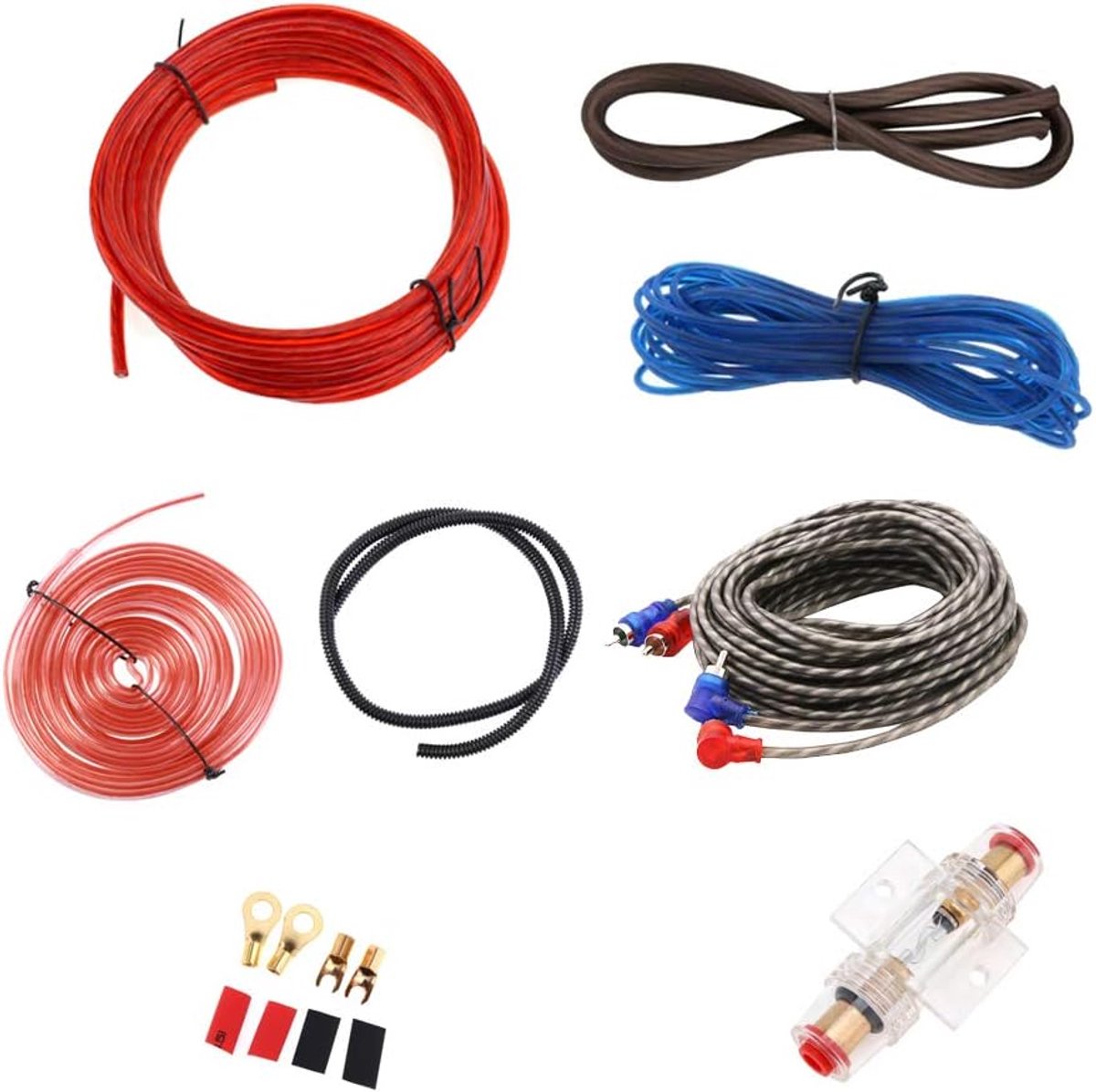 SnelShoppen - Car Amplifier Wiring Kit 8 AWG | Audiokabel Set | Power Amplifier en Subwoofer Installatie | Duurzame PVC Kabel | Inclusief Fusehouder