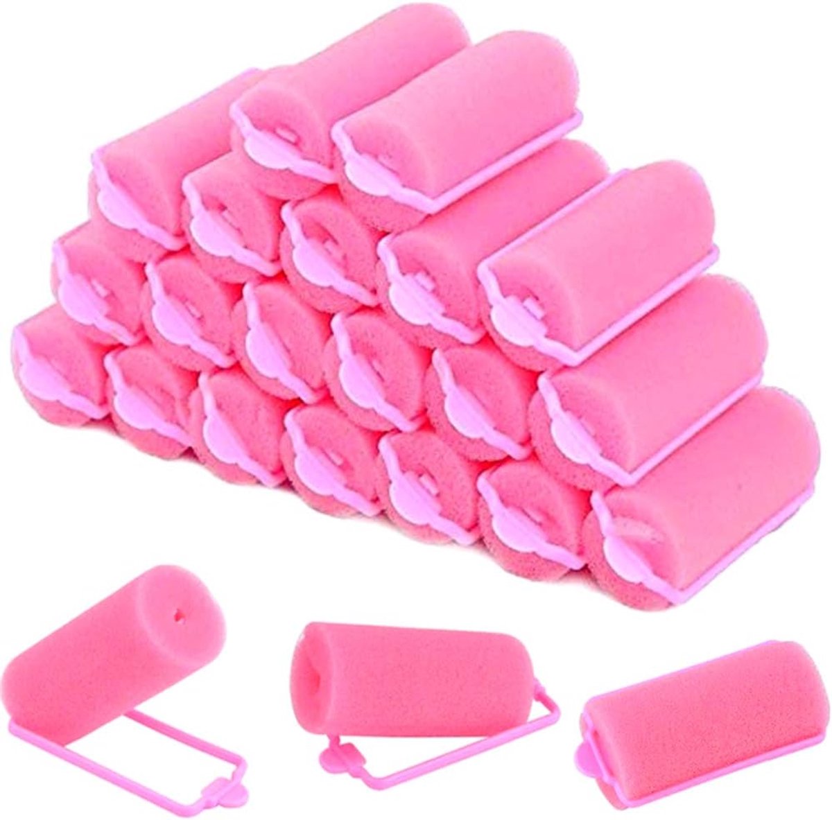 Thijox - 30 stuks roze schuimspons haarrollers 25 mm voor pijnloze krullen, doe-het-zelf haarstyling voor vrouwen en kinderen, kappersgereedschap voor