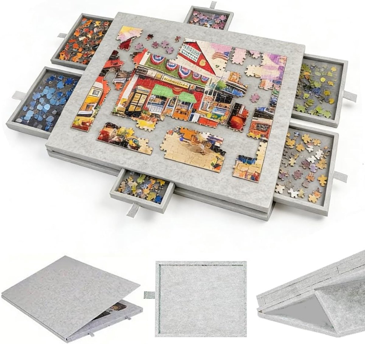 SnelShoppen - Kantelbare Puzzeltafel voor 1000 Stukjes - Licht Vilt Puzzelplank met 6 Sorteerladen - Draagbaar Puzzbord met Verstelbare Standaard en A