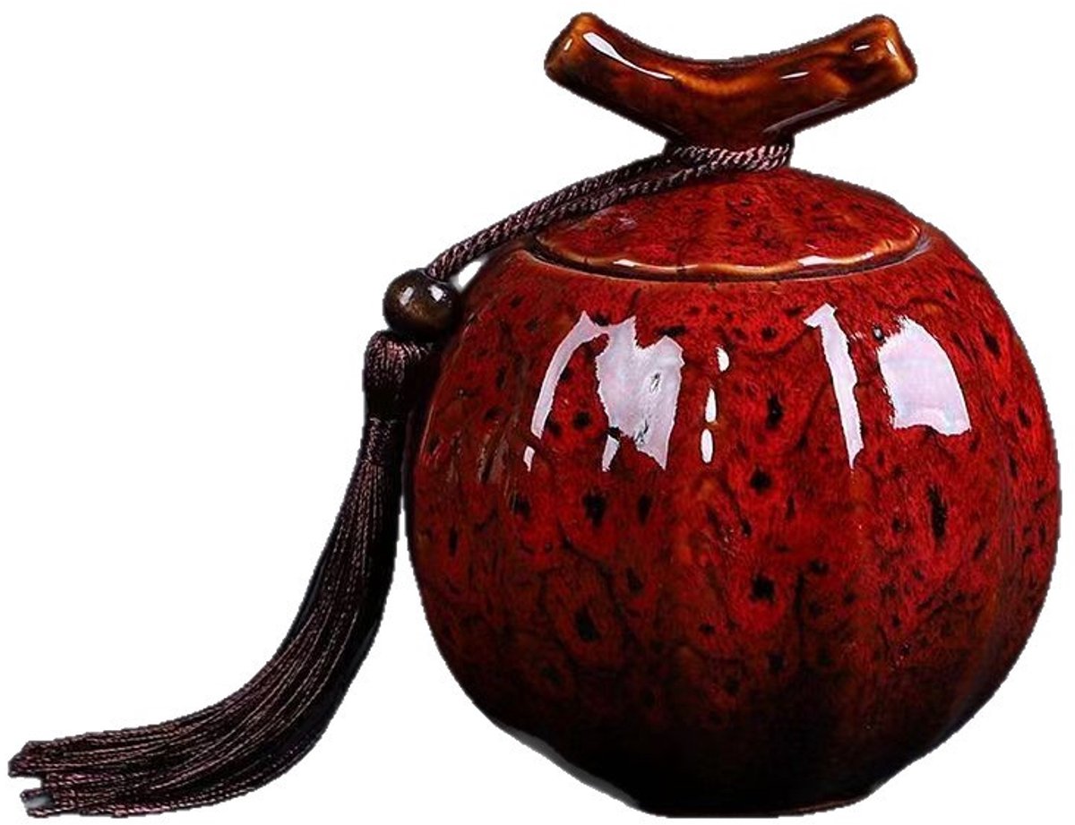 VHV - Theebus - Keramische voorraadpot met luchtdicht deksel - Vintage opbergpot voor thee, koffie en kruiden - 12.3*10.8*10.8cm - Rood